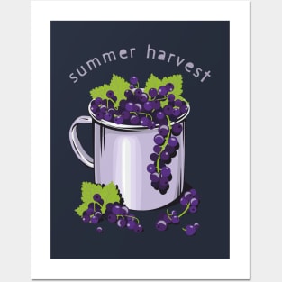 Mug with fresh black currant berries. Summer harvest Posters and Art